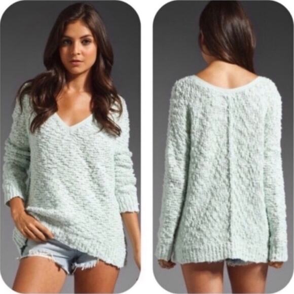 Free People mint green song bird textured oversized boucle sweater size small - Picture 1 of 13